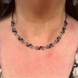 Silver tone black bead necklace 
$10 shipped